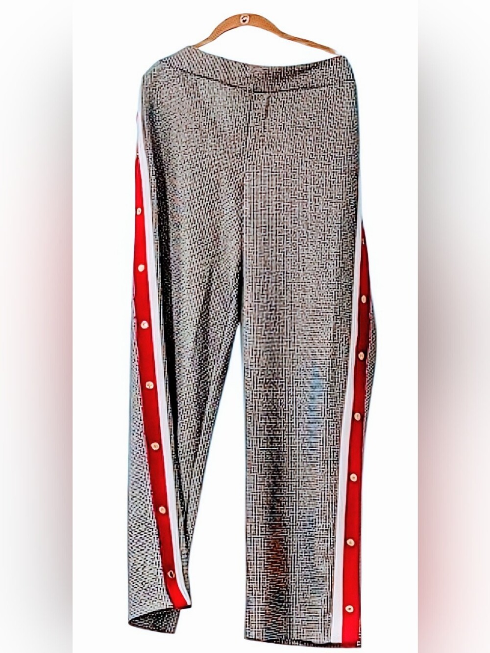 Iman Black & White Houndstooth Snap-Trim Joggers with Red Accents - Picture 3 of 10